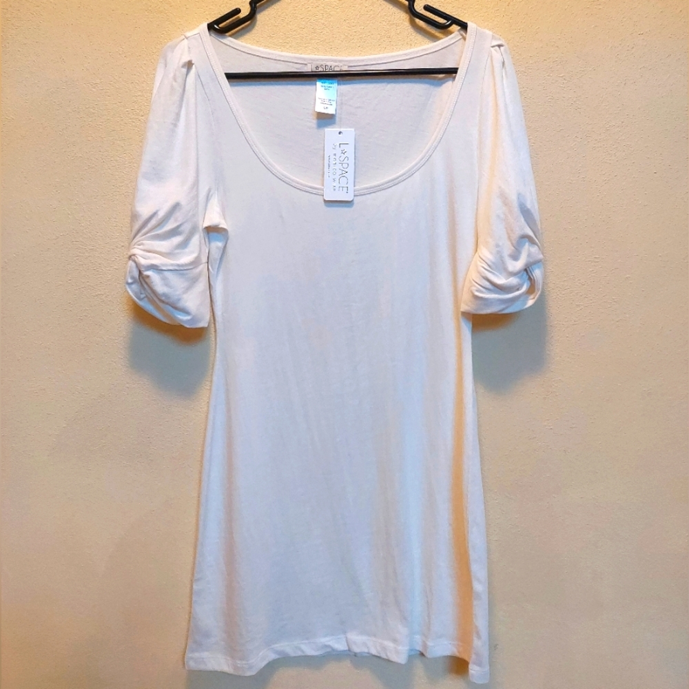 L * Space Melrose Bodycon Mini Dress with Puf sleeves in Small Cream Color NWT